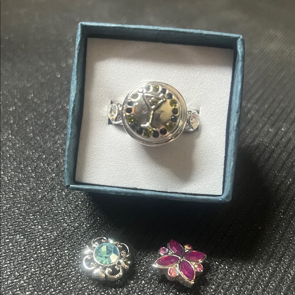 Interchangeable Chic Silver Ring With 3 Charms - image 1